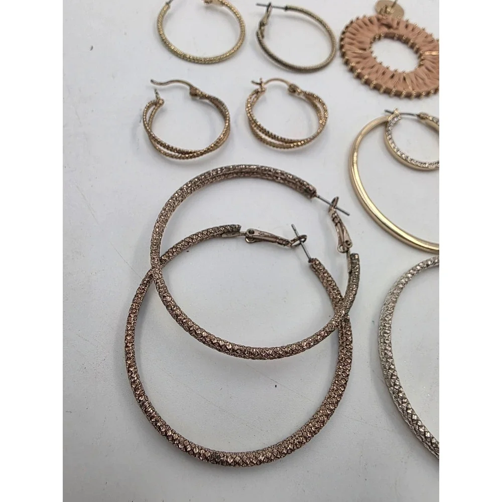 Hoop Earring Lot 12 Pairs Gold Silver Rose Gold Rhinestone Geometric Woven Set